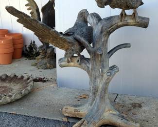 Bronze Perched Parrot Pair Statue, 41.5" Tall