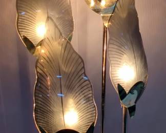 Brass Toned 4-Light Glass Leaf Table Lamp, 36" Tall