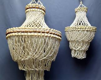 Puka Shell Macrame Style Hanging Light, And Puka Pendant Fixture
