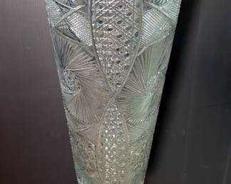 Cut Glass Floor Vases, 53" X 10" Diameter, Qty 2
