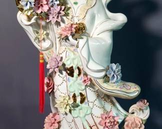 Oriental Porcelain Geisha Girl Statuette, 35.5" Tall