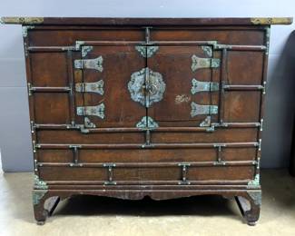 Oriental Wood 2 Door Chest With Metal Accents, 31" x 39" x 16"