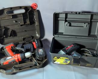 Black & Decker Cordless Drill, Model HPD1200, With Charger And Two Batteries, And Craftsman 3/8" Variable Speed Electric Drill, Model 315.10491, Powers On, Both With Hard Sided Carrying Cases