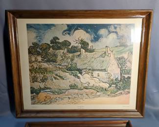 Vincent Van Gogh Farmhouse Print, Framed Under Glass, 25" x 31", And J R Hamil Kansas City Country Club Plaza Print, Framed And Matted Under Glass 19" x 23"