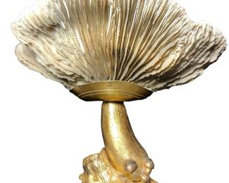 CORAL AND BRASS MUSHROOM PEDESTAL BOWL