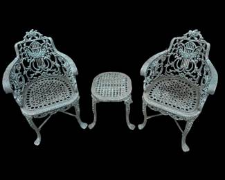 ROBERT WOOD STYLE ANTIQUE CAST IRON GARDEN SET