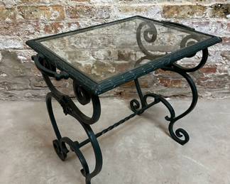 WROUGHT IRON GLASS SIDE TABLE