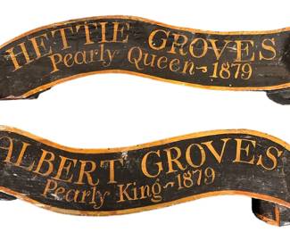 19TH C. PEARLY QUEEN AND KING OF HOCKNEY PLAQUES