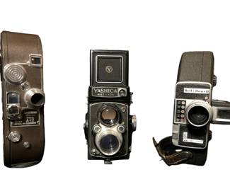 THREE (3)16MM VINTAGE FILM CAMERAS, BELL & HOWELL, YASHICA, KEYSTONE