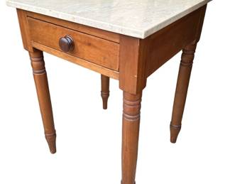 ANTIQUE PINE AND MARBLE TOP SIDE TABLE