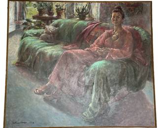 LARGE OIL ON CANVAS OF WOMAN LOUNGING