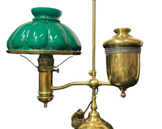 19TH C. BRASS AND GLASS STUDENT LAMP