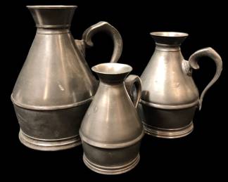 THREE 19TH C. IRISH PEWTER PITCHERS, AUSTIN & SONS