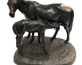 KASLI 1967 CAST IRON "MARE WITH A FOAL" HORSE SCULPTURE