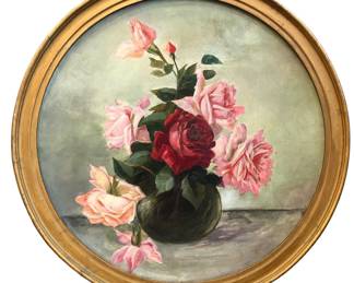 VINTAGE CONCAVE FLORAL OIL ON CANVAS