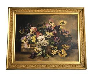 VICTORIAN OIL ON BOARD OF PANSY, YARDLONG