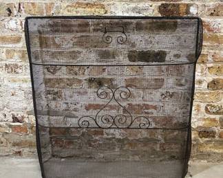 FINE VICTORIAN WROUGHT IRON, MESH FIRE SCREEN
