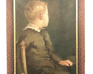 19TH C. ACRYLIC ON CANVAS OF YOUNG BOY