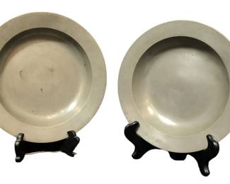 TWO EARLY 19TH C. GERMAN PEWTER CHARGERS, I.B. FINCK BLOCKZINN