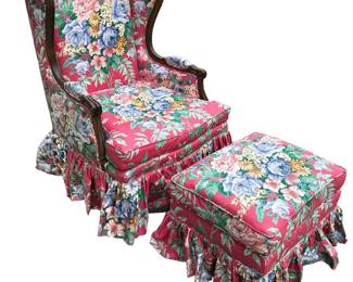 VINTAGE ETHAN ALLEN FLORAL WINGBACK CHAIR