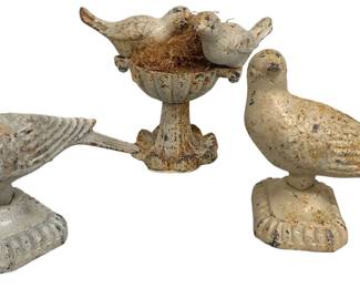 THREE SHABBY CHIC ANTHROPOLOGIE CAST IRON BIRDS