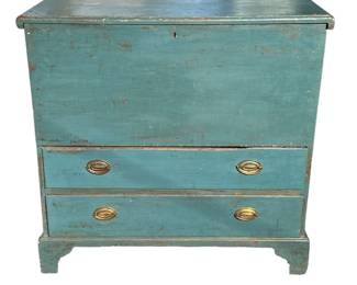 RIMITIVE 1800S PAINTED BLUE SUGAR CHEST