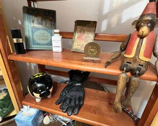 Brand new Harley Davidson gloves cool Batman piggy bank,
Vintage carved articulated monkey, several cool books and some vintage Chanel products