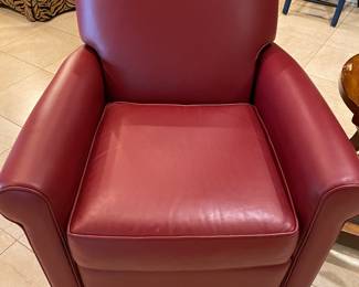 Closeup of red leather recliner