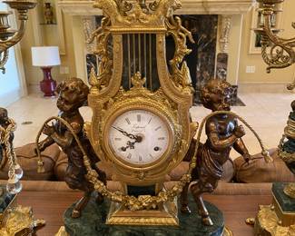 Close up view of clock and cherubs