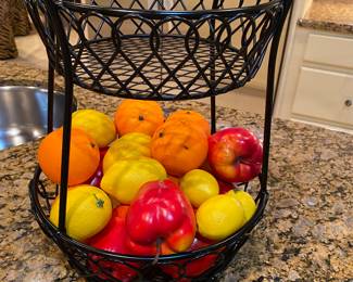 Double metal basket with artificial fruit