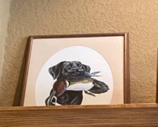 Duck with retriever framed & matted picture
