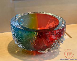 LEON APPLEBAUM Textured Hand-Blown Art Glass Bowl