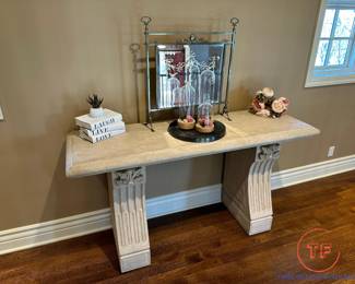 Neoclassical Travertine Hallway Console Table