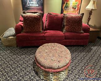 Custom Upholstered Sofa with Round Ottoman