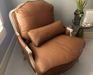 Custom Leather Upholstered French Provincial Armchair 