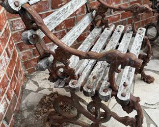 Dog and Serpent Cast Iron Teak Bench(es)