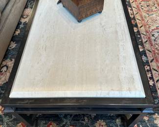 KREISS Furniture Iron Coffee Table with Custom Travertine Top