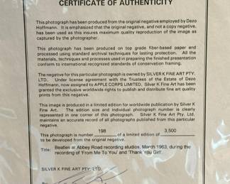 DEZO HOFFMAN Photo "Beatles at Abbey Road Recording Studios" (March 1963) Limited Edition from ORIGINAL Negative (198/3500) - 27" x 30"