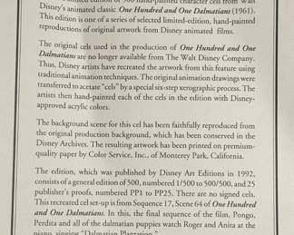 Limited Edition Hand Painted Cels from DISNEY'S One Hundred and One Dalmatians