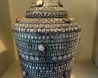 Buddhist Gulpa Tank Jar with Embedded Stone Crystals 