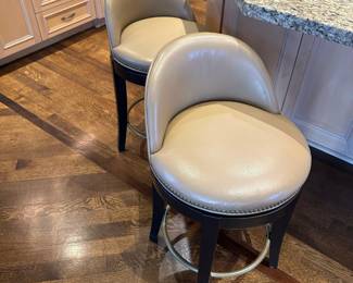 KRAVET FURNITURE Camel Leather and Maple Wood  Studded Yogi Counter Stool