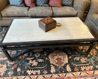 KREISS Furniture Iron Coffee Table with Custom Travertine Top