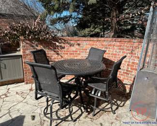 GENSUN Grand Terrace Pub Table with Woven Cast Aluminum Swivel Bar Stools