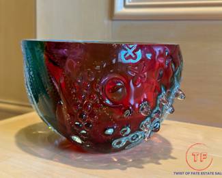 LEON APPLEBAUM Textured Hand-Blown Art Glass Bowl