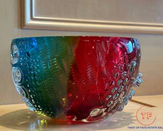 LEON APPLEBAUM Textured Hand-Blown Art Glass Bowl