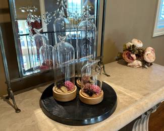 Decorative Cloche Bell Jar Terrarium Bird Glass Display Dome Cover with Wood Base 