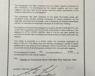 DEZO HOFFMAN Photo "Beatles on Ed Sullivan Show from New York" (February 1964) Limited Edition from ORIGINAL Negative (157/5000) - 24" x 28"