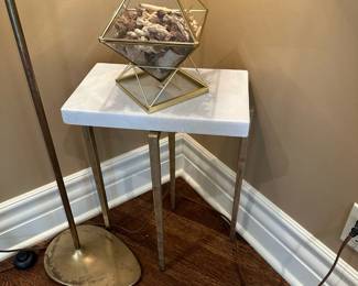STUDIO A Laforge Accent Table - Antique Gold with White Honed Marble Top