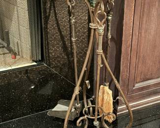Heavy Wrought Iron Fireplace Tool Set