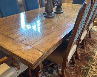 FREMARC DESIGNS Dining Room Table with High Back Chairs and Recessed Hidden Leaves